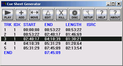 Cue Sheet Generator Screenshot